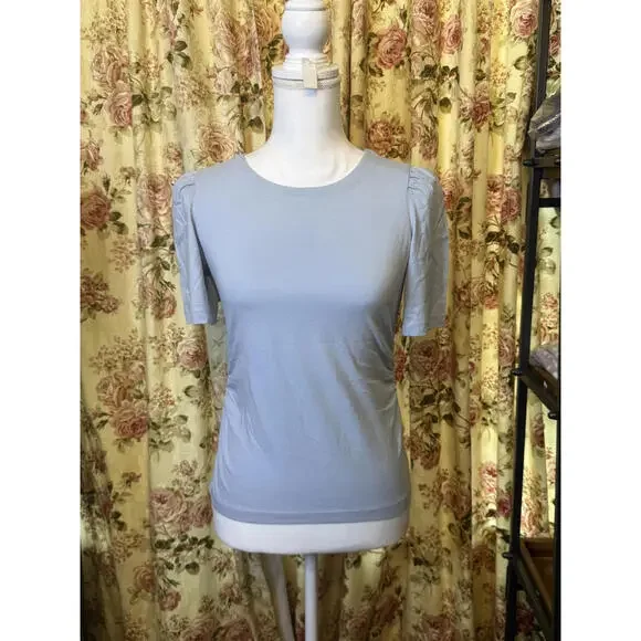 NWT! Madewell Light Blue Women's Side Cinch Top with Puff Sleeves Size XXS - Picture 1 of 7